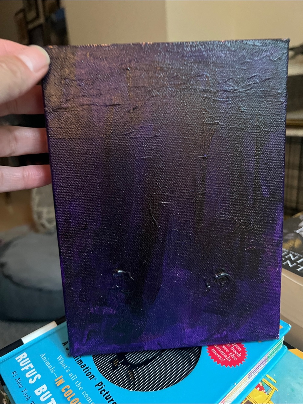 Hand-Painted Abstract Canvas in Deep Purple and Black